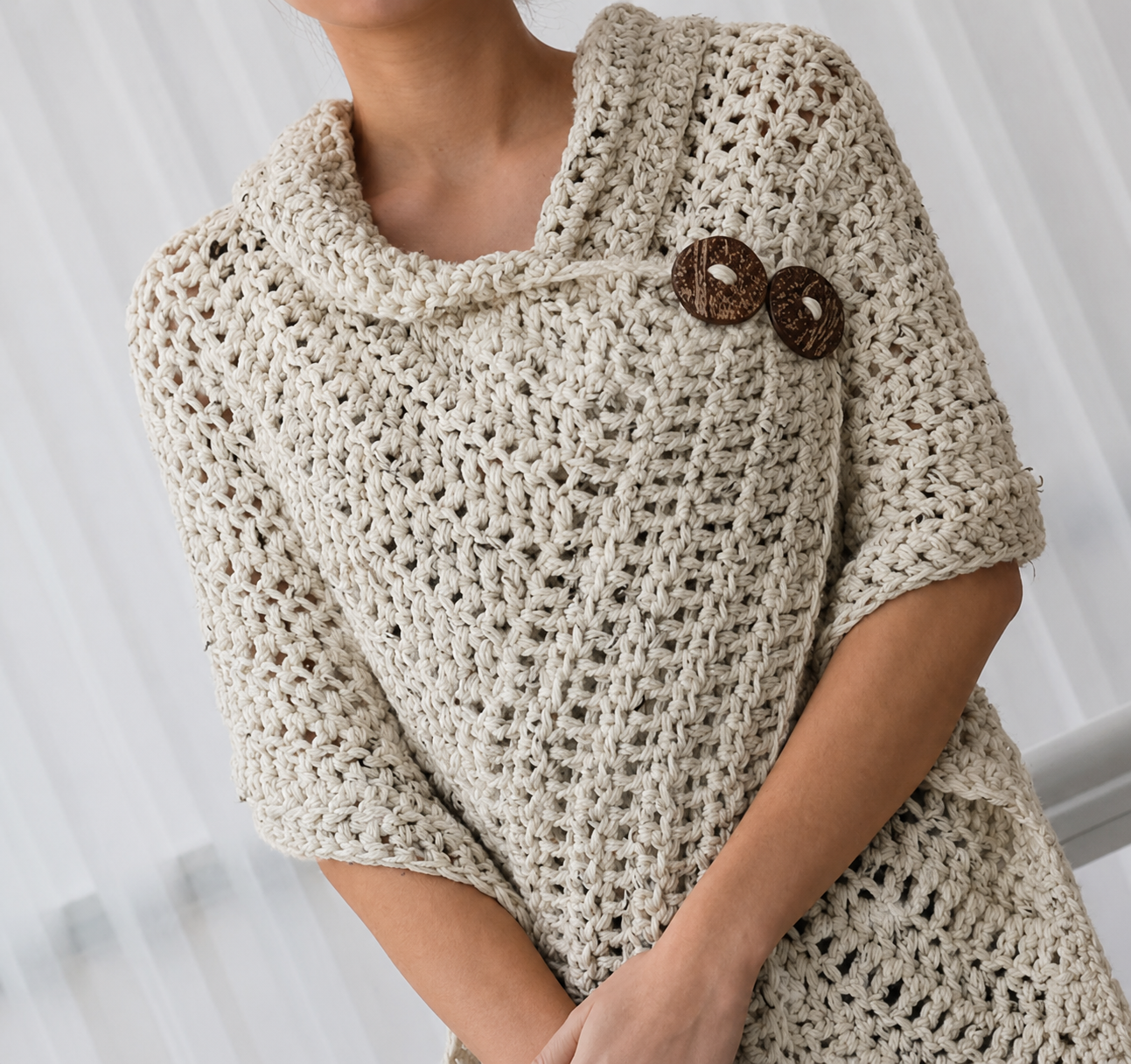 AZALI Poncho Crochet Pattern | Cowl Neck & Button Detail | PDF Download