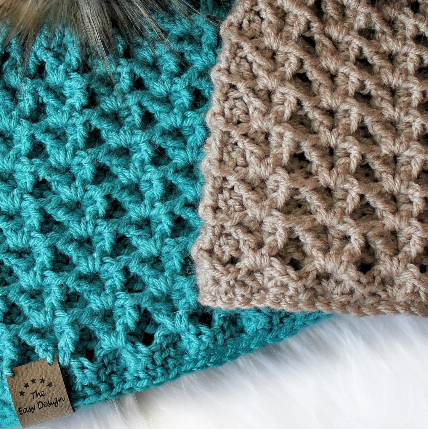 GEMMA Beanie Crochet Pattern | Textured Pom Pom Hat, Any Yarn | PDF (Toddler–Adult) - Hakel Liebe