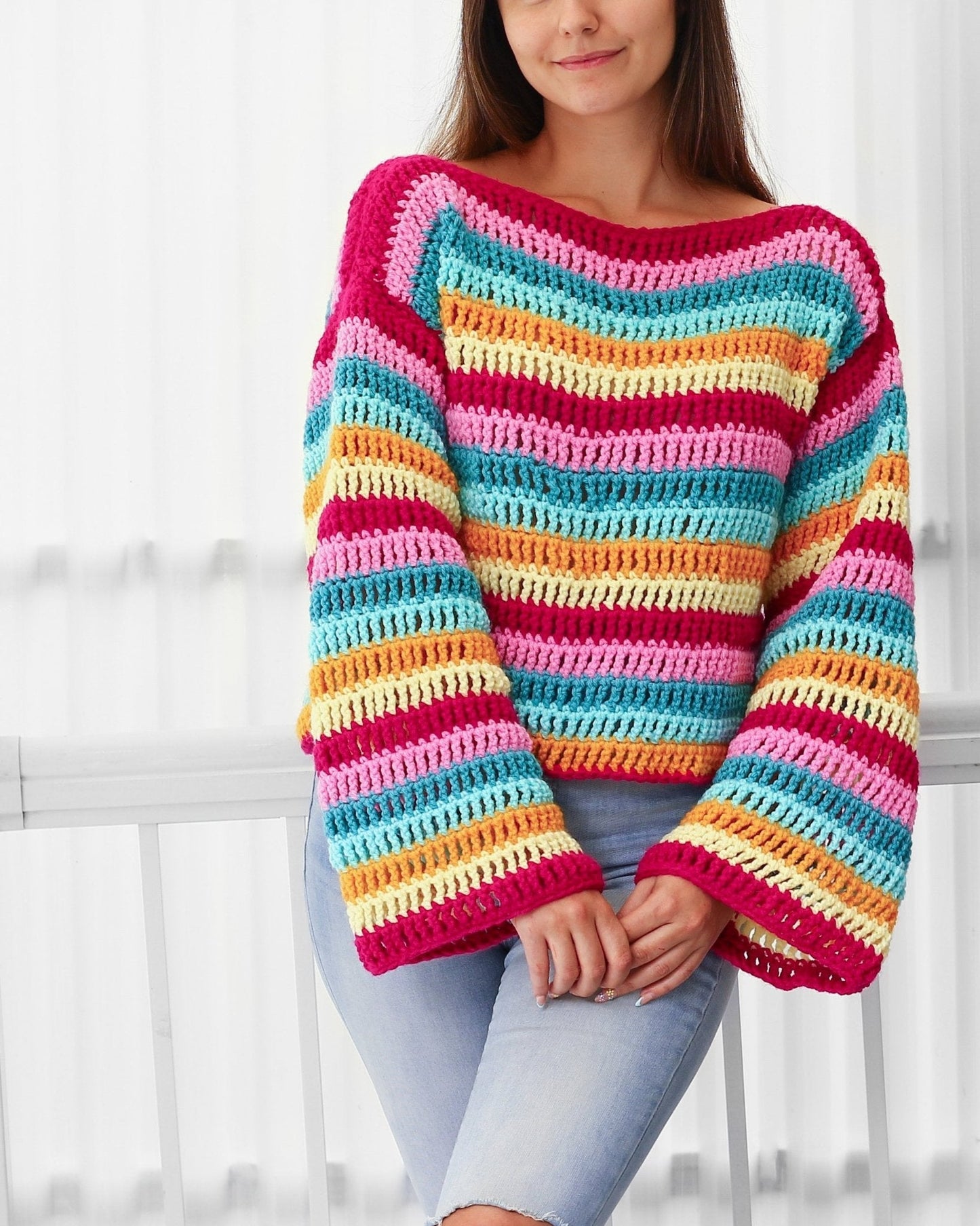 IRIS Sweater Crochet Pattern | Colorful Wide-Sleeve Pullover | PDF (XS–3XL) - Hakel Liebe