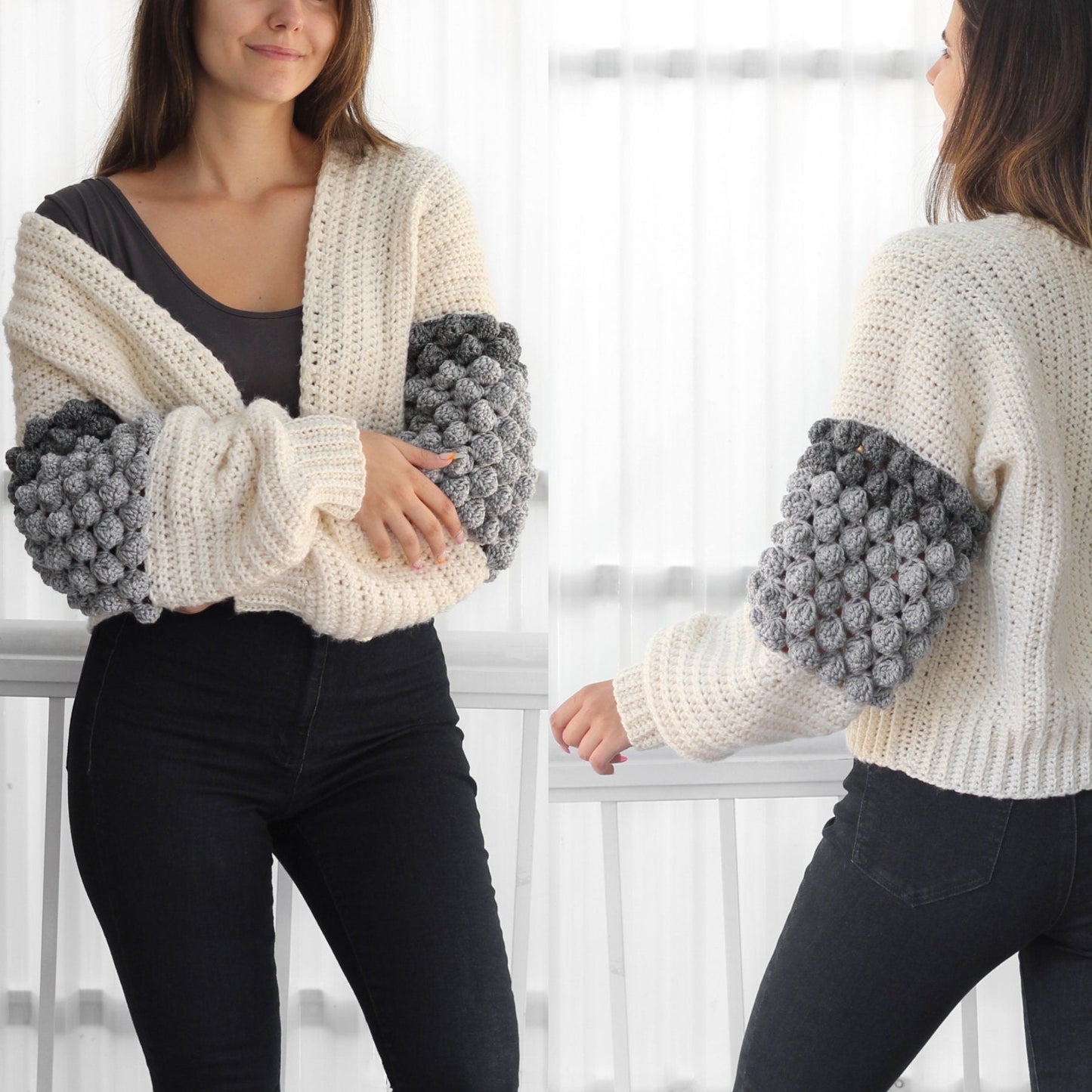 NAOMI Bobble Cardigan Crochet Pattern | Playful Texture, Relaxed Fit | PDF (XS–3XL) - Hakel Liebe