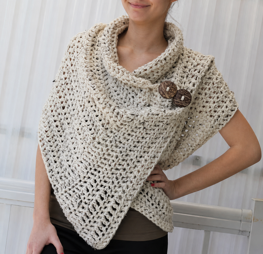 AZALI Poncho Crochet Pattern | Cowl Neck & Button Detail | PDF Download