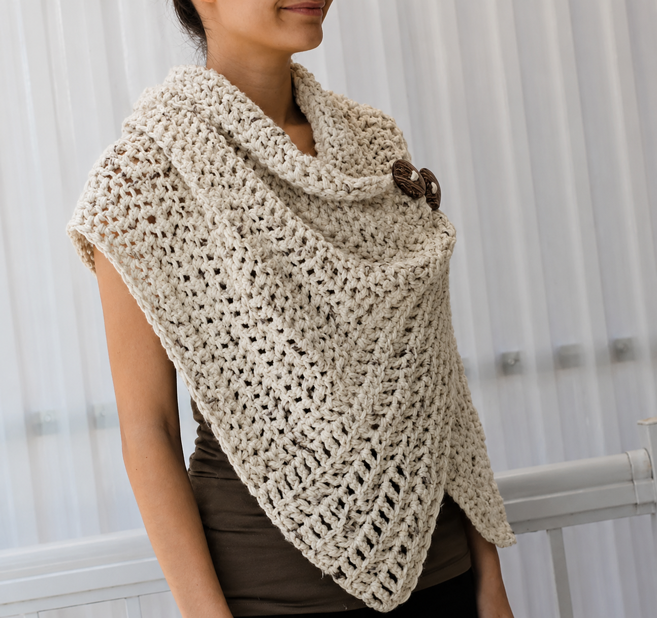 AZALI Poncho Crochet Pattern | Cowl Neck & Button Detail | PDF Download