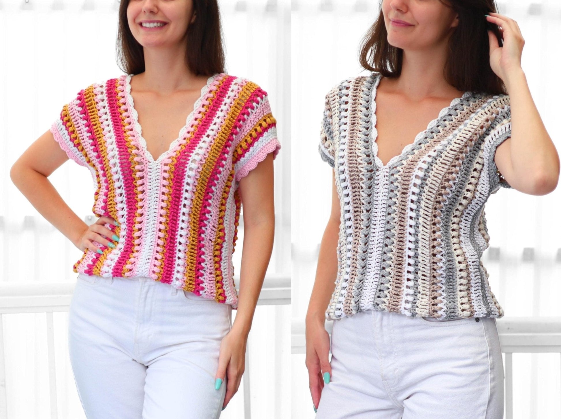 ALYSSA V-Neck Top Crochet Pattern | Soft-Drape Rectangle Top | PDF (XS–3XL) - Hakel Liebe