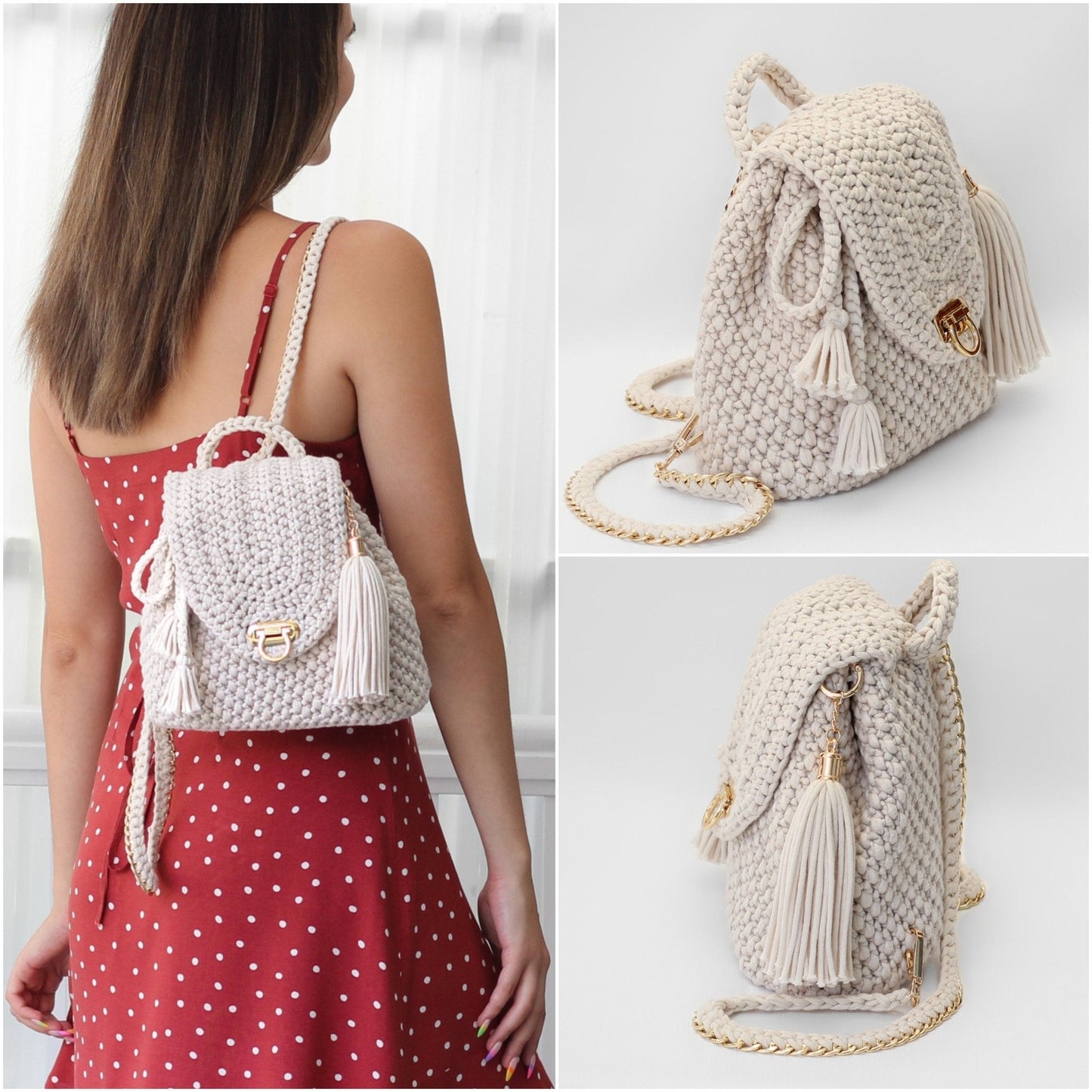 AMALFI Backpack Crochet Pattern | Textured Fashion Backpack, No Seaming | PDF - Hakel Liebe