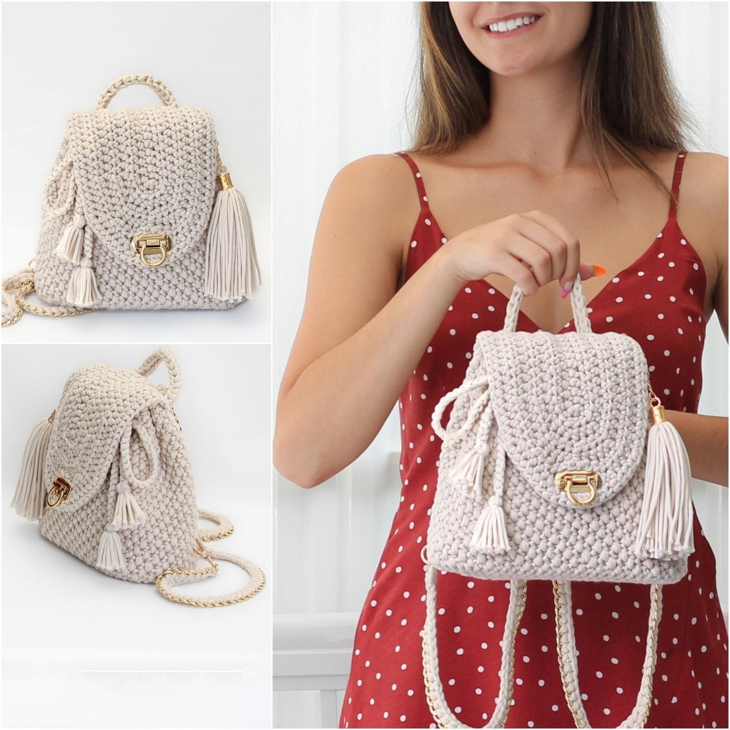 AMALFI Backpack Crochet Pattern | Textured Fashion Backpack, No Seaming | PDF - Hakel Liebe
