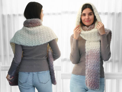 AMARA Hooded Scarf Crochet Pattern | Hood, Wrap & Turtleneck in One | PDF (Kids–Adult) - Hakel Liebe