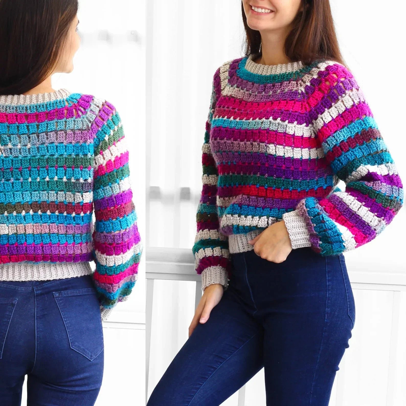 AMAYA Raglan Sweater Crochet Pattern | Seamless Top-Down Classic | PDF (XS–3XL) - Hakel Liebe