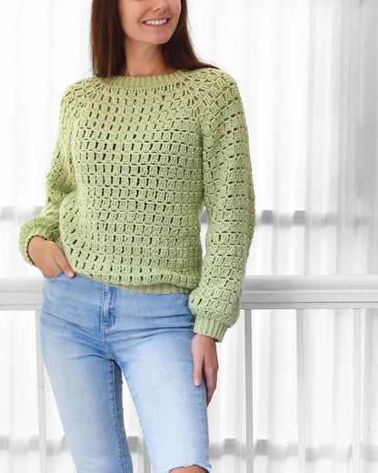 AMAYA Raglan Sweater Crochet Pattern | Seamless Top-Down Classic | PDF (XS–3XL) - Hakel Liebe