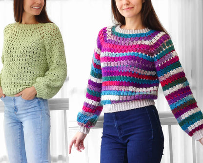AMAYA Raglan Sweater Crochet Pattern | Seamless Top-Down Classic | PDF (XS–3XL) - Hakel Liebe