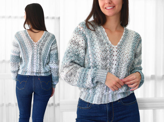 BILLIE Sweater Crochet Pattern | Airy Shell Stitch Pullover | PDF (XS–3XL) - Hakel Liebe