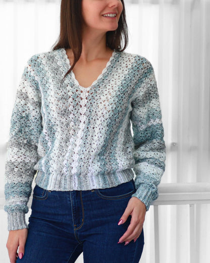 BILLIE Sweater Crochet Pattern | Airy Shell Stitch Pullover | PDF (XS–3XL) - Hakel Liebe
