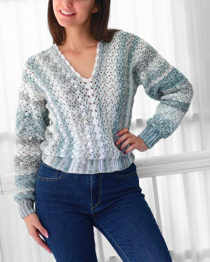 BILLIE Sweater Crochet Pattern | Airy Shell Stitch Pullover | PDF (XS–3XL) - Hakel Liebe