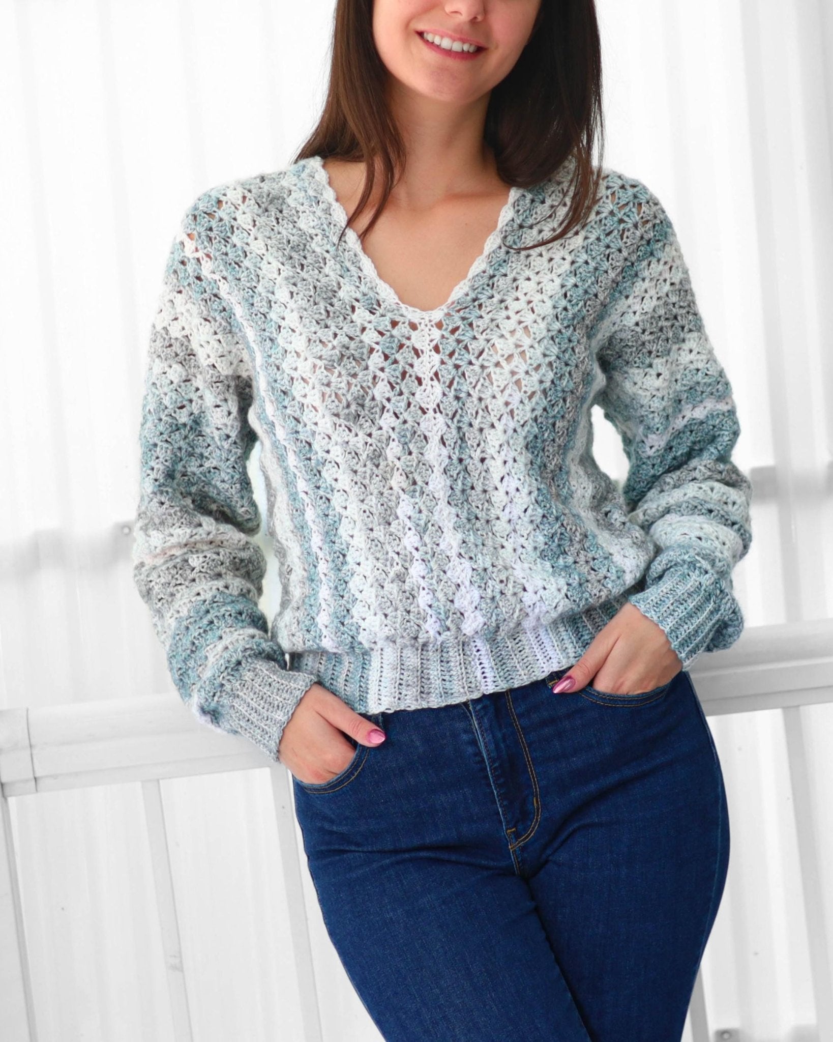 BILLIE Sweater Crochet Pattern | Airy Shell Stitch Pullover | PDF (XS–3XL) - Hakel Liebe