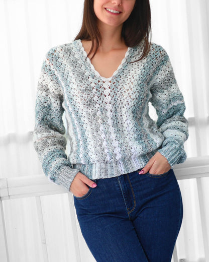BILLIE Sweater Crochet Pattern | Airy Shell Stitch Pullover | PDF (XS–3XL) - Hakel Liebe