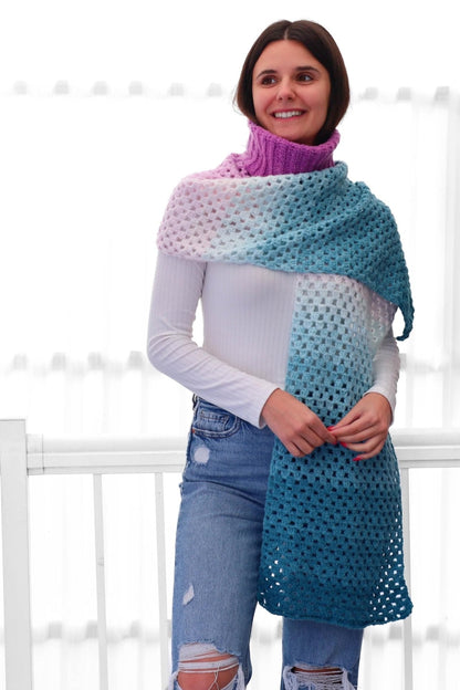 CATALINA Granny Scarf Crochet Pattern | 3 Winter Accessories in One | PDF (Kids–Adult) - Hakel Liebe