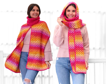 CATALINA Granny Scarf Crochet Pattern | 3 Winter Accessories in One | PDF (Kids–Adult) - Hakel Liebe