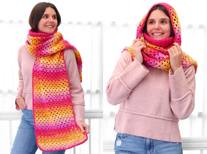 CATALINA Granny Scarf Crochet Pattern | 3 Winter Accessories in One | PDF (Kids–Adult) - Hakel Liebe