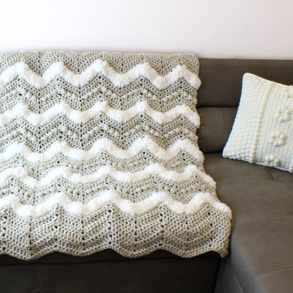 COZY HARMONY Blanket Crochet Pattern | Chevron Puff Throw with Faux Fur Trim | PDF (3 Sizes) - Hakel Liebe
