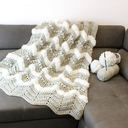 COZY HARMONY Blanket Crochet Pattern | Chevron Puff Throw with Faux Fur Trim | PDF (3 Sizes) - Hakel Liebe
