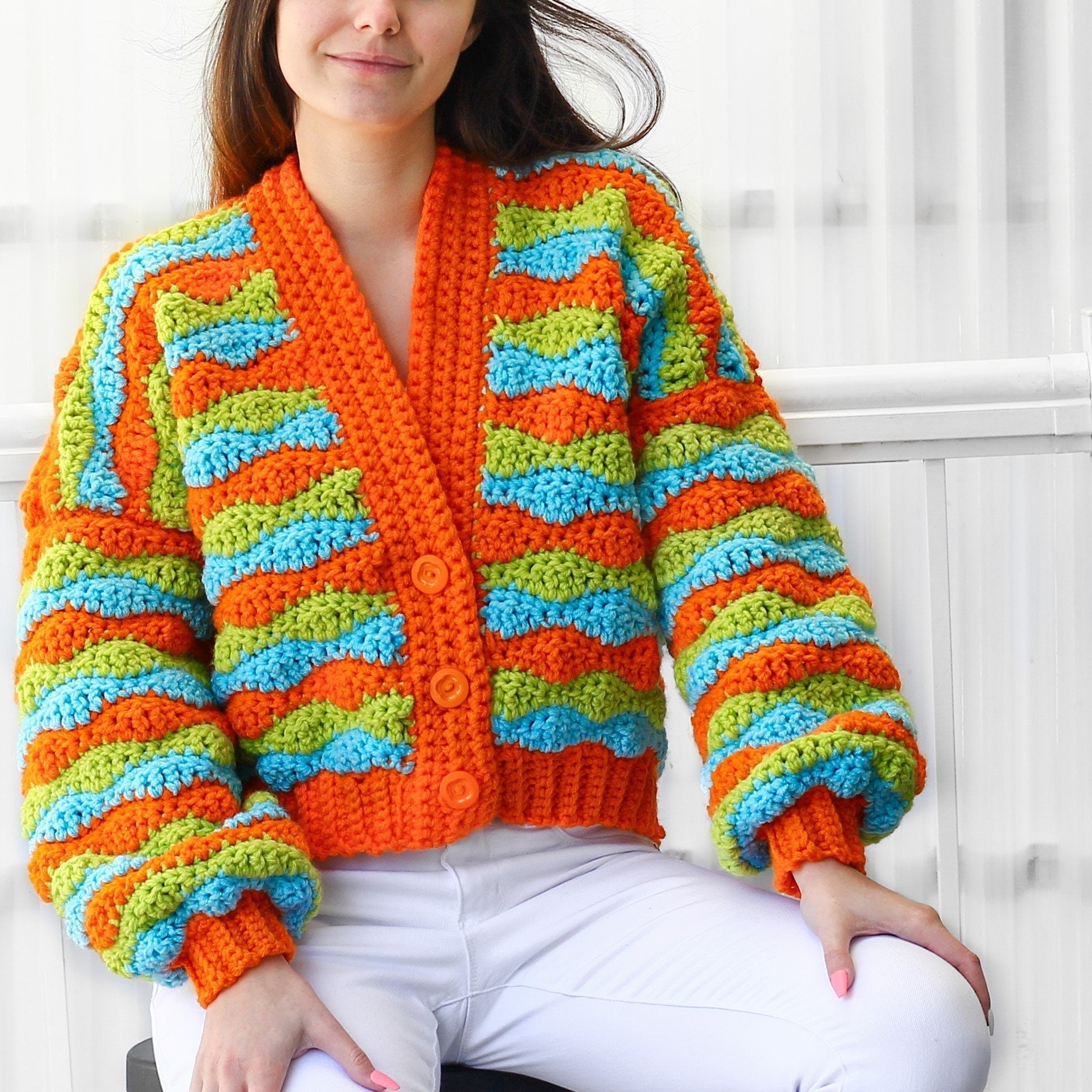 DAPHNE Striped Cardigan Crochet Pattern | Bold Bulky Oversize | PDF (XS–3XL) - Hakel Liebe