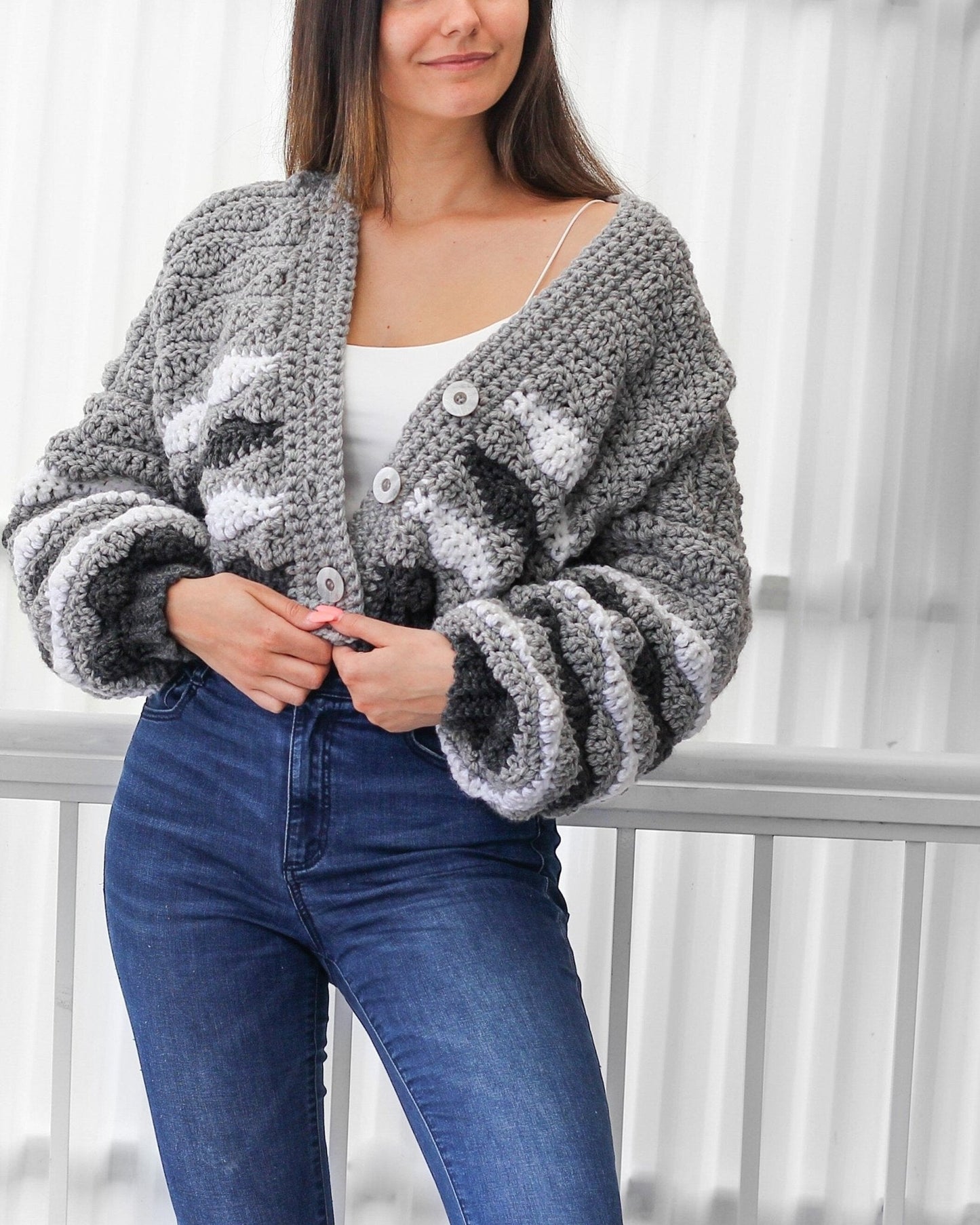 DAPHNE Striped Cardigan Crochet Pattern | Bold Bulky Oversize | PDF (XS–3XL) - Hakel Liebe