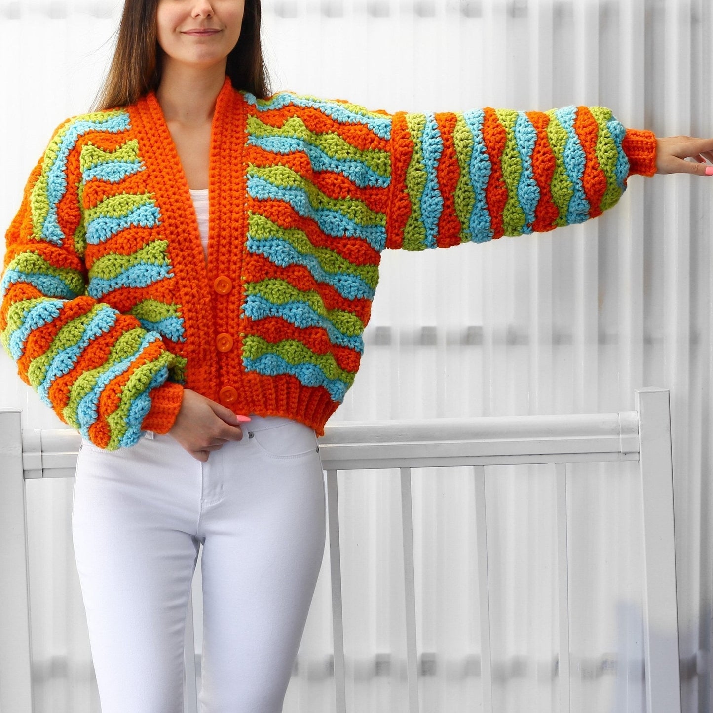 DAPHNE Striped Cardigan Crochet Pattern | Bold Bulky Oversize | PDF (XS–3XL) - Hakel Liebe