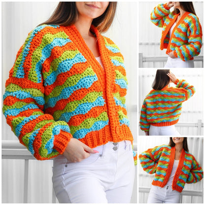 DAPHNE Striped Cardigan Crochet Pattern | Bold Bulky Oversize | PDF (XS–3XL) - Hakel Liebe