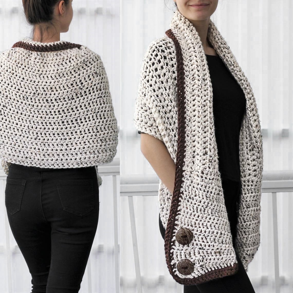 DARLEE Pocket Shawl Crochet Pattern | Wrap with Pockets, 2 Versions | PDF - Hakel Liebe