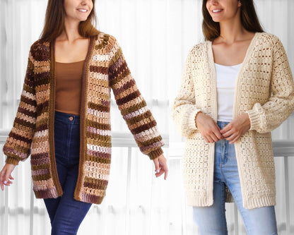ELLA Raglan Cardigan Crochet Pattern | Top-Down & Seamless | PDF (XS–3XL) - Hakel Liebe