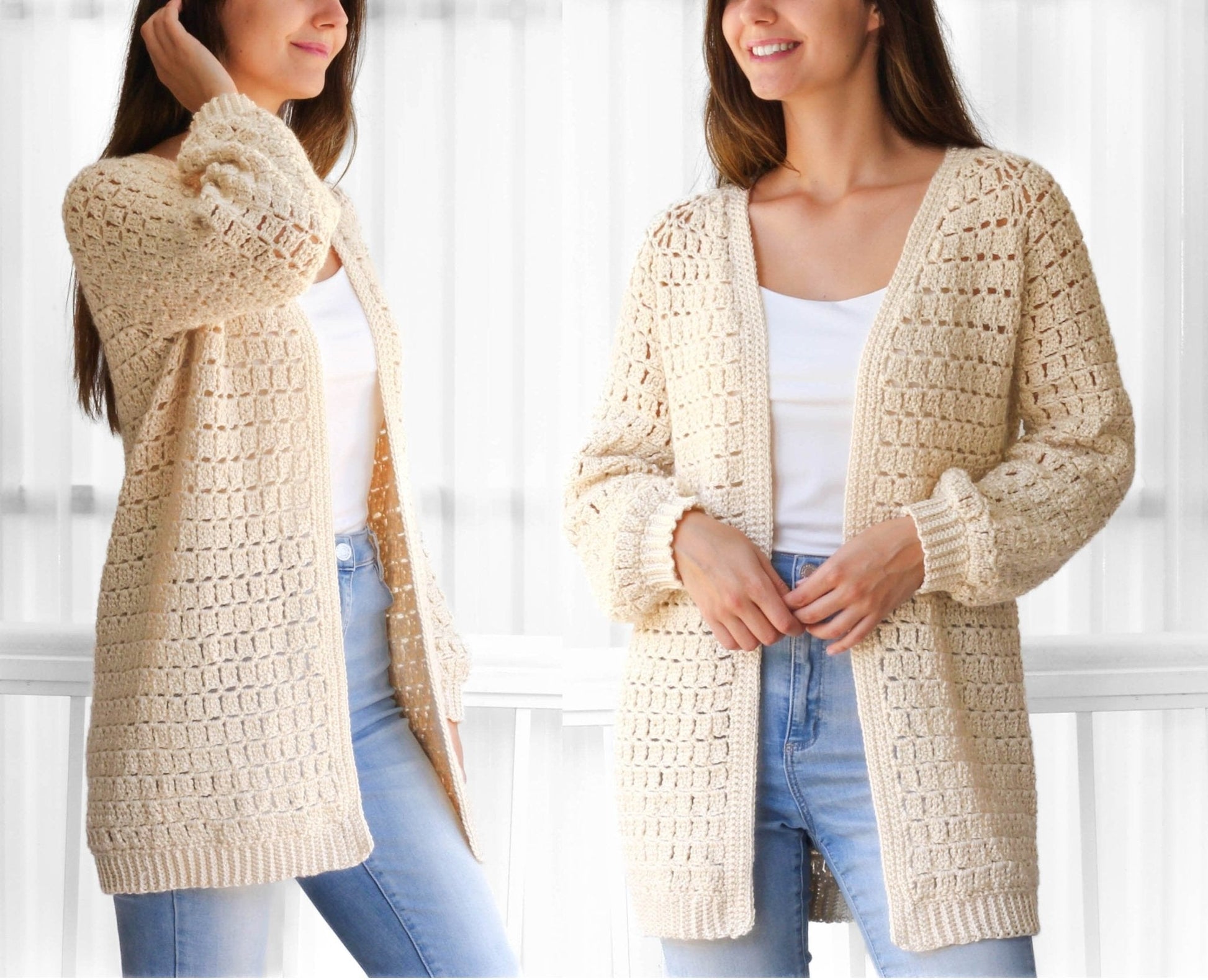 ELLA Raglan Cardigan Crochet Pattern | Top-Down & Seamless | PDF (XS–3XL) - Hakel Liebe
