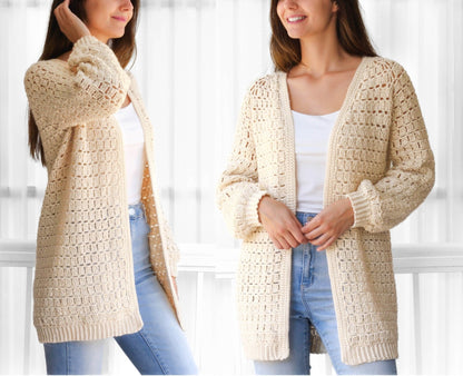 ELLA Raglan Cardigan Crochet Pattern | Top-Down & Seamless | PDF (XS–3XL) - Hakel Liebe