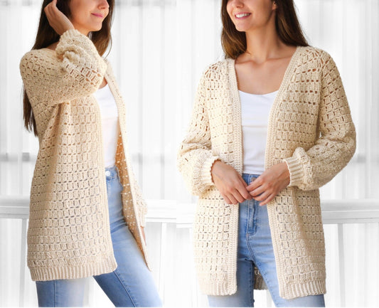 ELLA Raglan Cardigan Crochet Pattern | Top-Down & Seamless | PDF (XS–3XL) - Hakel Liebe