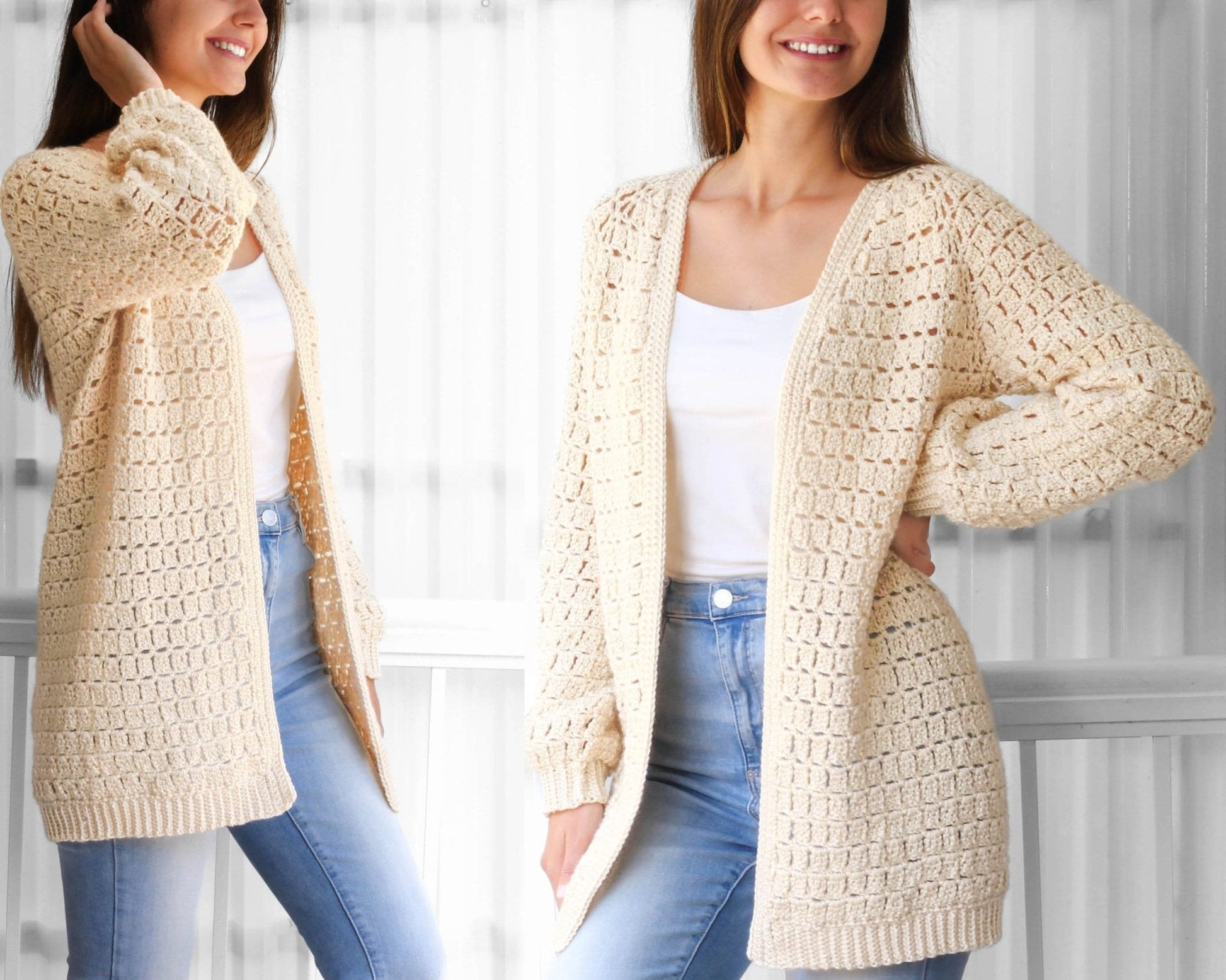 ELLA Raglan Cardigan Crochet Pattern | Top-Down & Seamless | PDF (XS–3XL) - Hakel Liebe