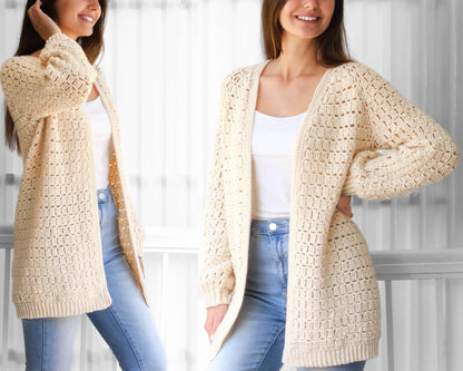 ELLA Raglan Cardigan Crochet Pattern | Top-Down & Seamless | PDF (XS–3XL) - Hakel Liebe