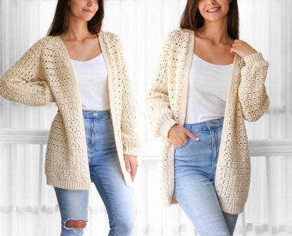 ELLA Raglan Cardigan Crochet Pattern | Top-Down & Seamless | PDF (XS–3XL) - Hakel Liebe