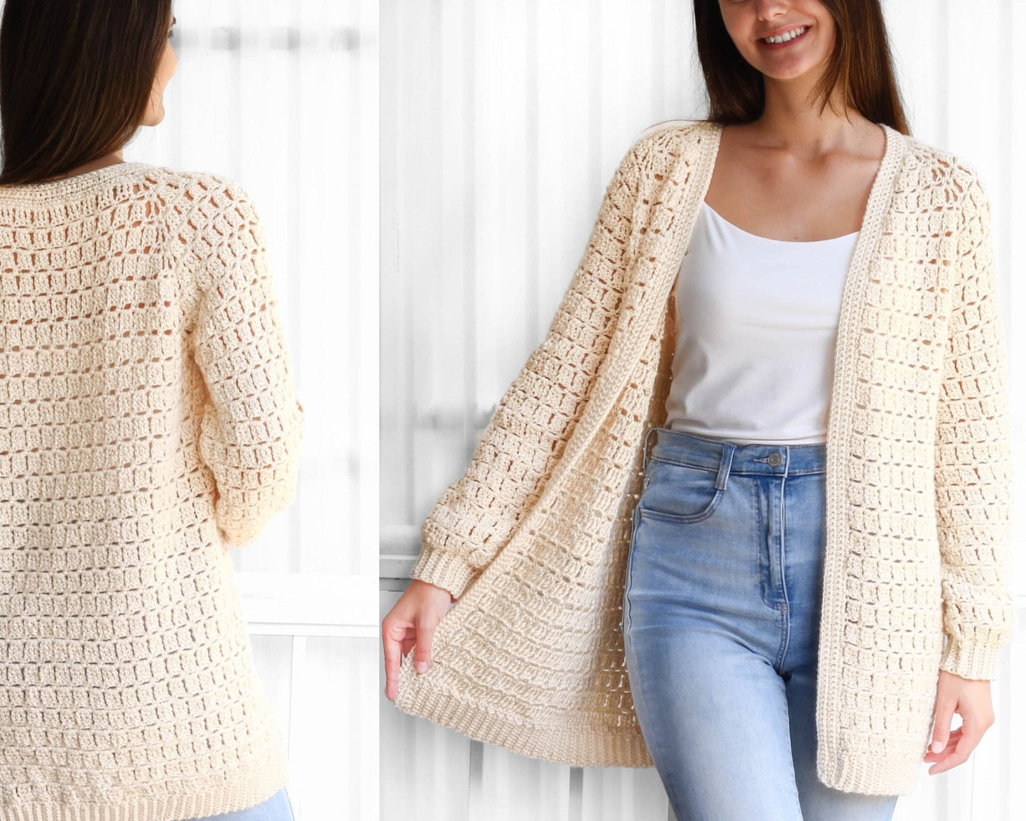 ELLA Raglan Cardigan Crochet Pattern | Top-Down & Seamless | PDF (XS–3XL) - Hakel Liebe