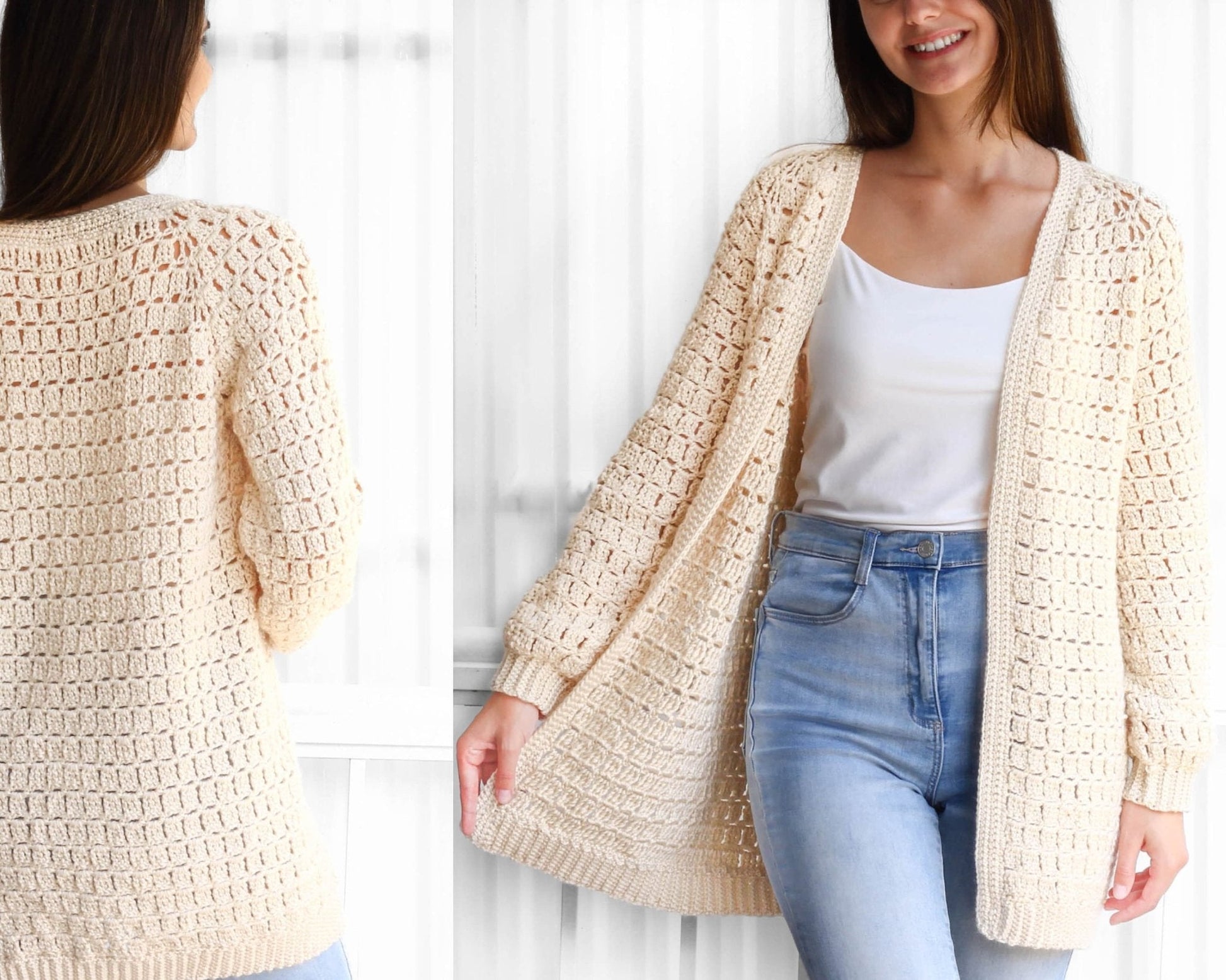 ELLA Raglan Cardigan Crochet Pattern | Top-Down & Seamless | PDF (XS–3XL) - Hakel Liebe