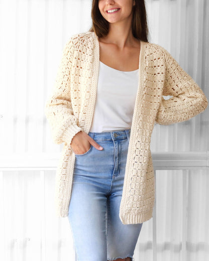 ELLA Raglan Cardigan Crochet Pattern | Top-Down & Seamless | PDF (XS–3XL) - Hakel Liebe