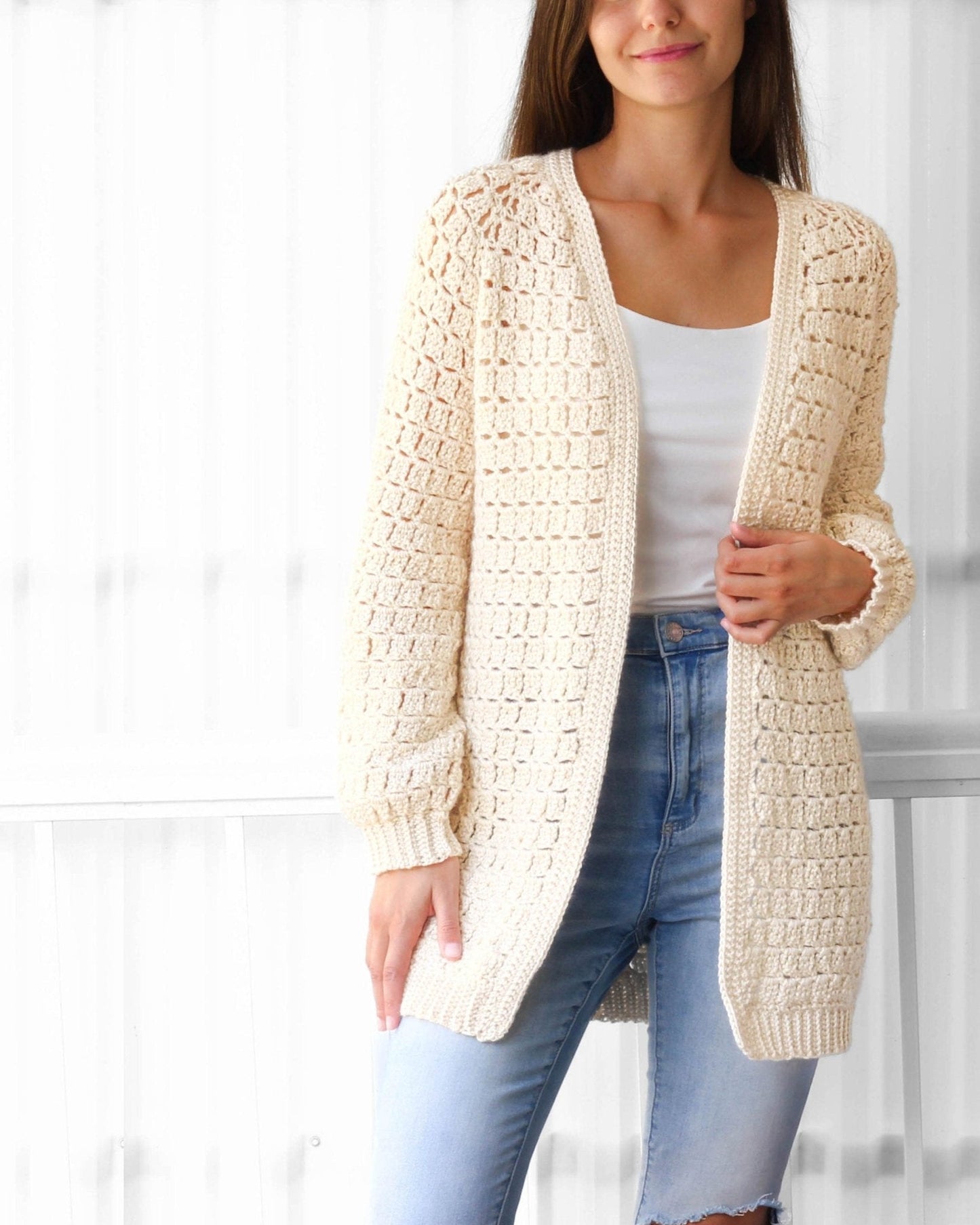 ELLA Raglan Cardigan Crochet Pattern | Top-Down & Seamless | PDF (XS–3XL) - Hakel Liebe