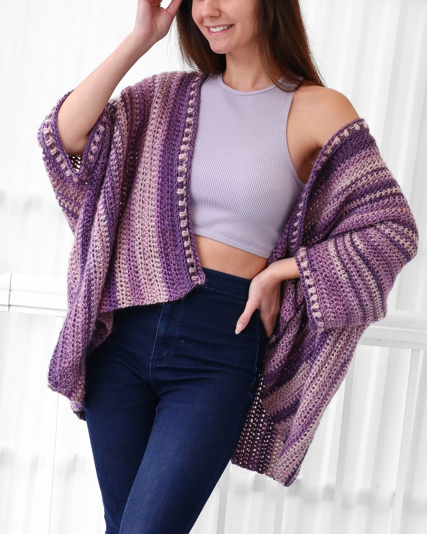EMILY Poncho-Cardigan Crochet Pattern | No-Shaping Bobble Border Layer | PDF (XS–4XL) - Hakel Liebe