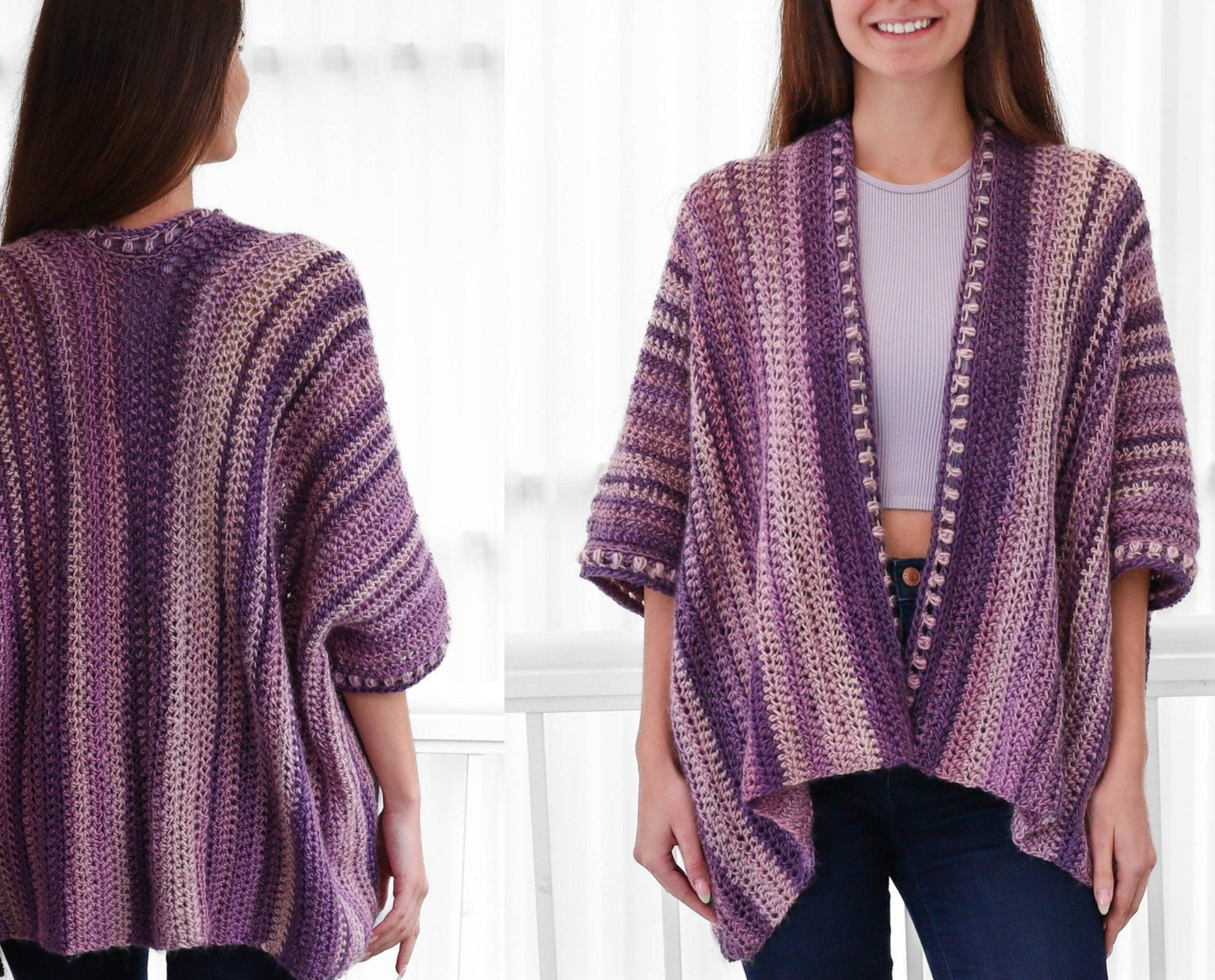 EMILY Poncho-Cardigan Crochet Pattern | No-Shaping Bobble Border Layer | PDF (XS–4XL) - Hakel Liebe