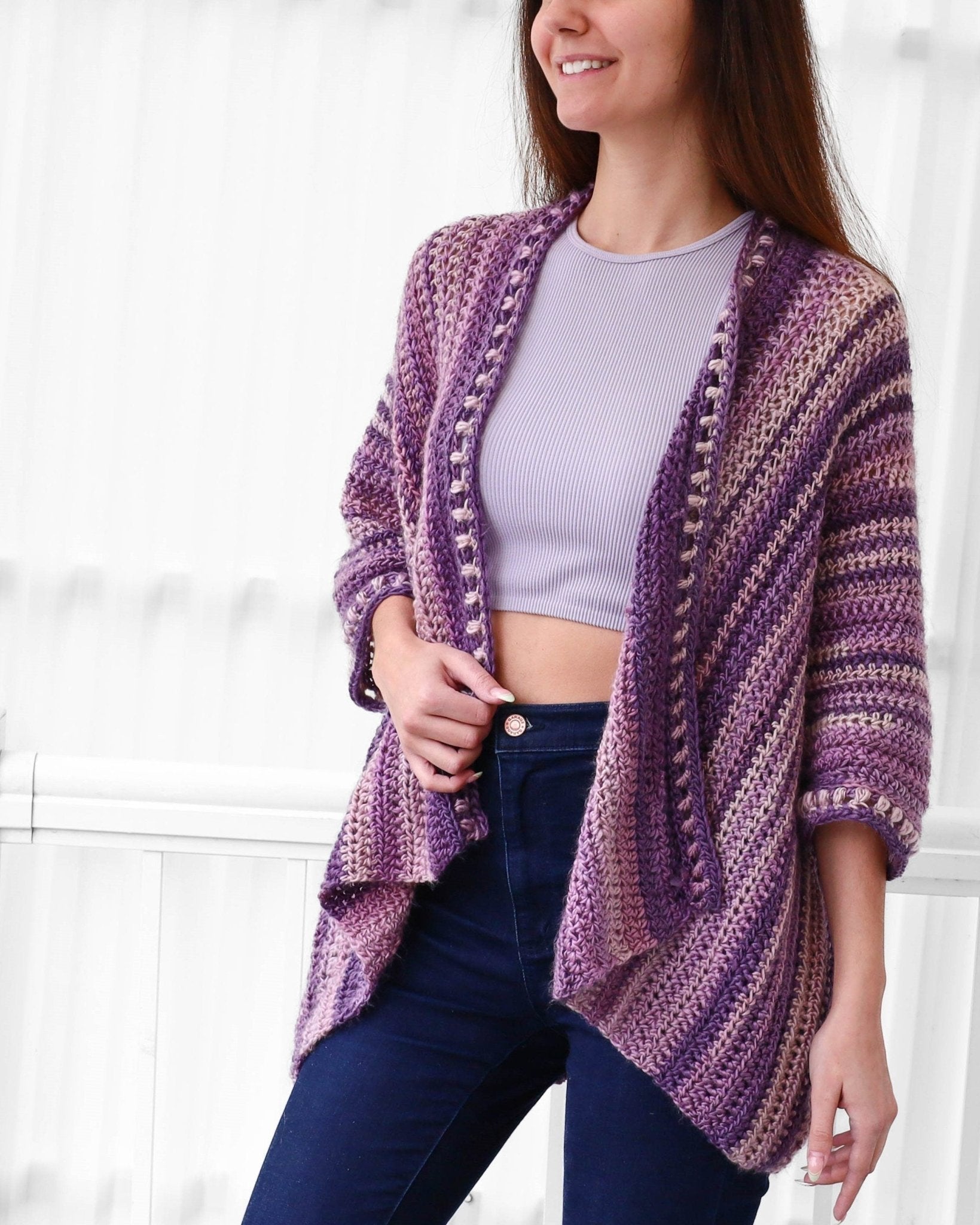 EMILY Poncho-Cardigan Crochet Pattern | No-Shaping Bobble Border Layer | PDF (XS–4XL) - Hakel Liebe