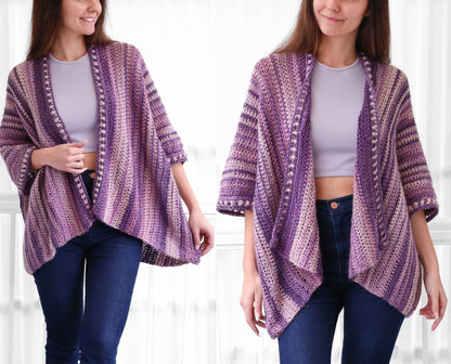 EMILY Poncho-Cardigan Crochet Pattern | No-Shaping Bobble Border Layer | PDF (XS–4XL) - Hakel Liebe