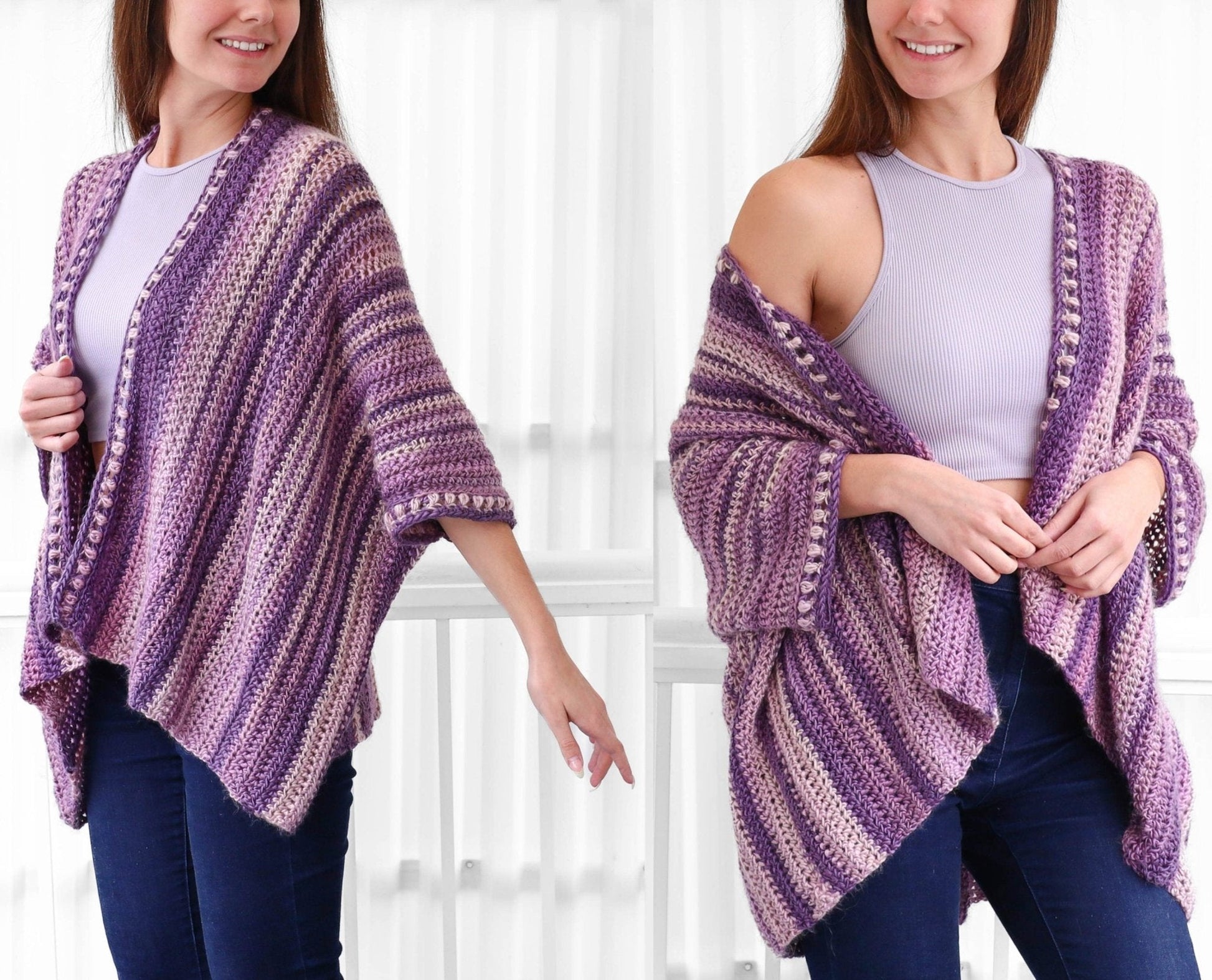 EMILY Poncho-Cardigan Crochet Pattern | No-Shaping Bobble Border Layer | PDF (XS–4XL) - Hakel Liebe