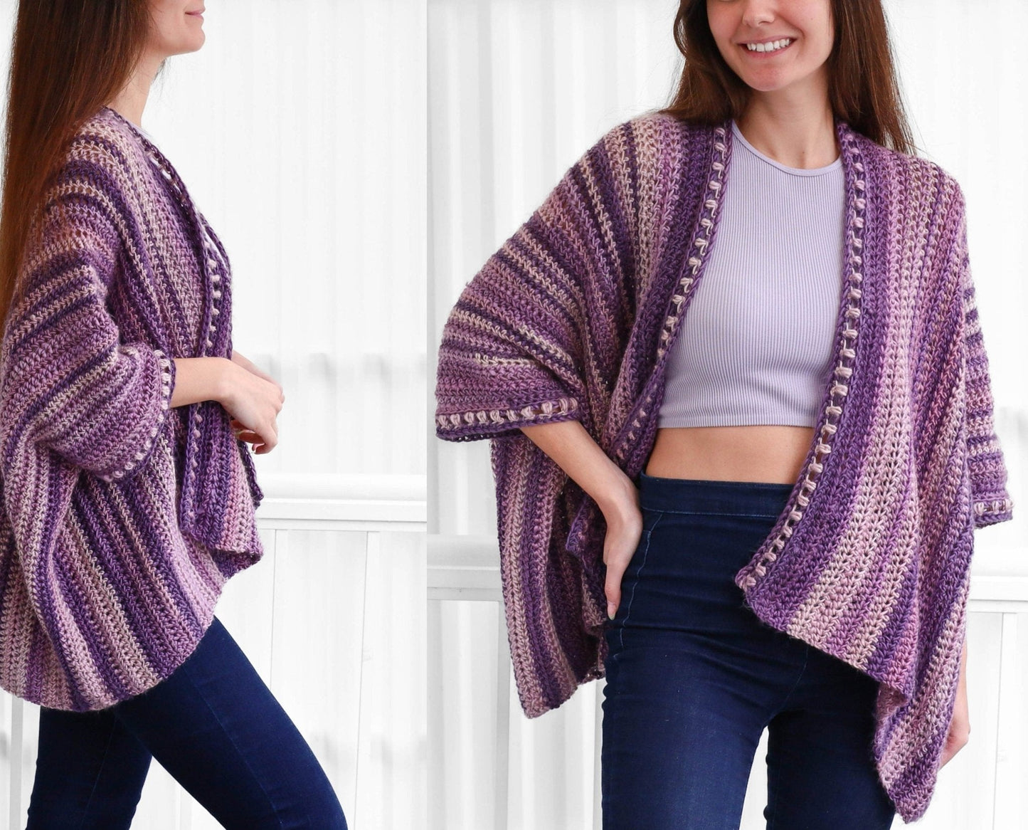 EMILY Poncho-Cardigan Crochet Pattern | No-Shaping Bobble Border Layer | PDF (XS–4XL) - Hakel Liebe