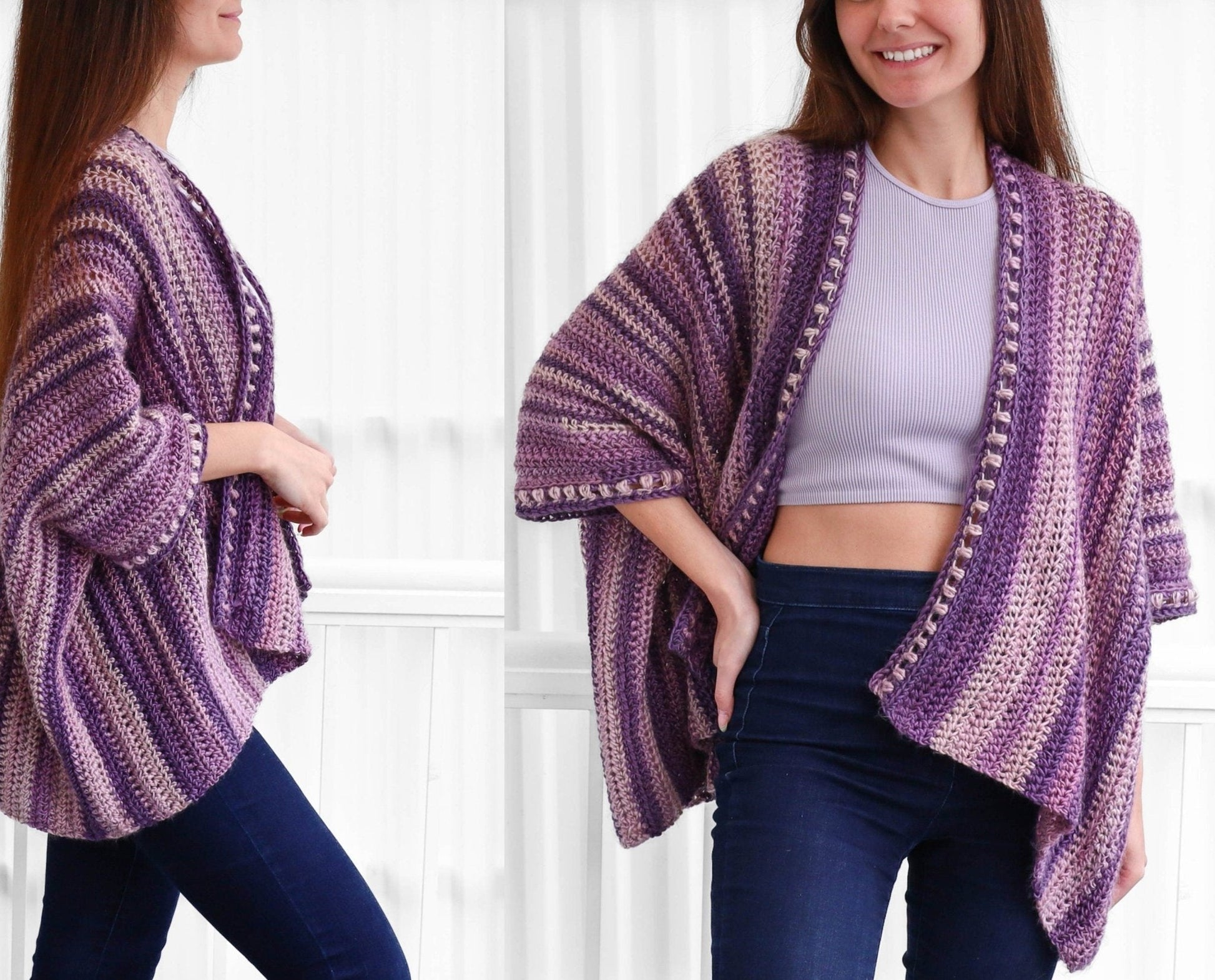 EMILY Poncho-Cardigan Crochet Pattern | No-Shaping Bobble Border Layer | PDF (XS–4XL) - Hakel Liebe