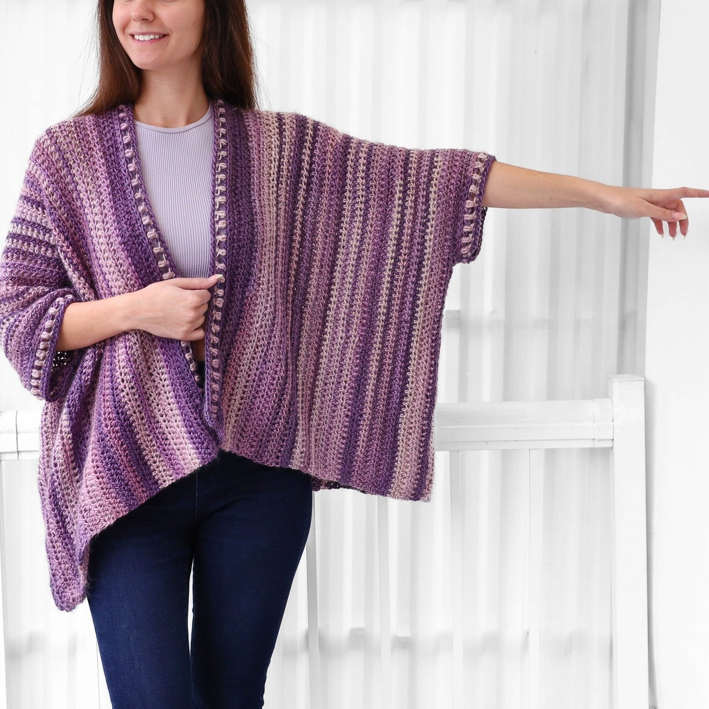EMILY Poncho-Cardigan Crochet Pattern | No-Shaping Bobble Border Layer | PDF (XS–4XL) - Hakel Liebe
