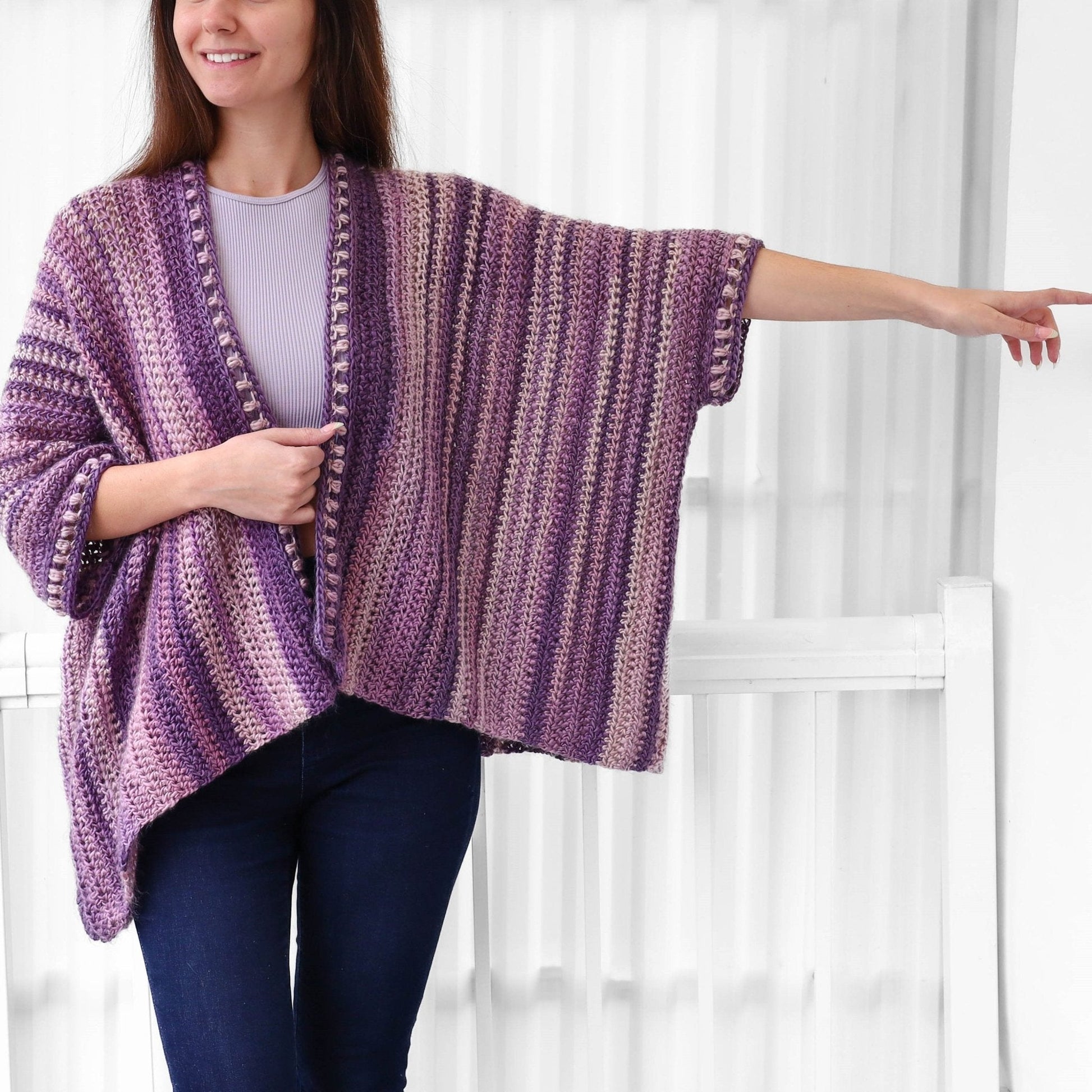 EMILY Poncho-Cardigan Crochet Pattern | No-Shaping Bobble Border Layer | PDF (XS–4XL) - Hakel Liebe