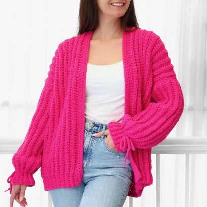 HALLIE Oversized Cardigan Crochet Pattern | Ribbed Comfort with Bow Cuffs | PDF (XS–3XL) - Hakel Liebe