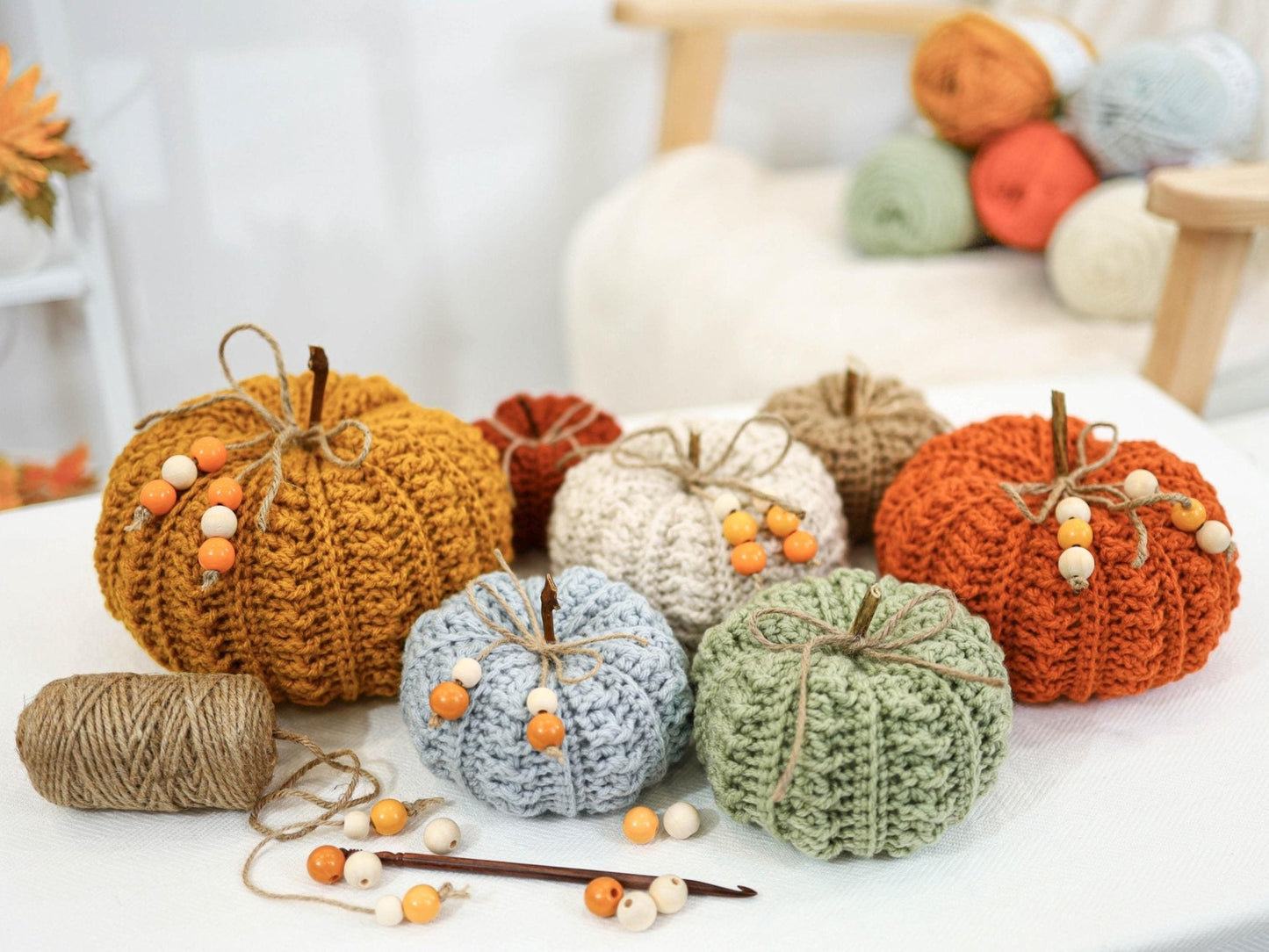 Cozy Fall Pumpkin Fall Pumpkins Crochet Pattern | Farmhouse Decor in 7 Sizes | PDF - Hakel Liebe